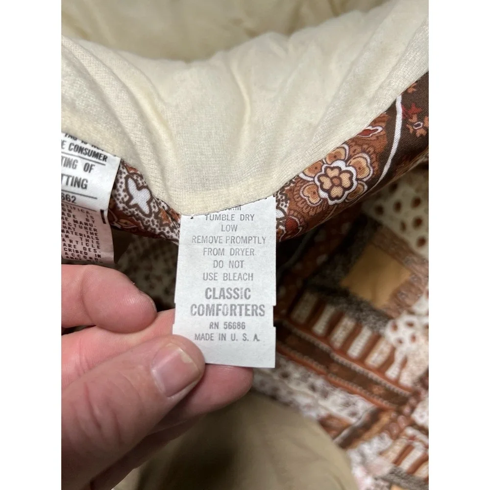 Vintage Crown Crafts Classics Full/Queen Comforter Brown Patchwork USA